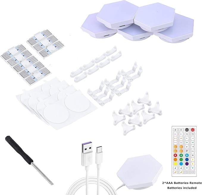 Smart Hexagon Lights DIY Hexagon Led Light App & Remote Controlled & Music Sync Features USB & Type C Modern RGB Wall Panels for Living & Gaming Decor (8Pack)