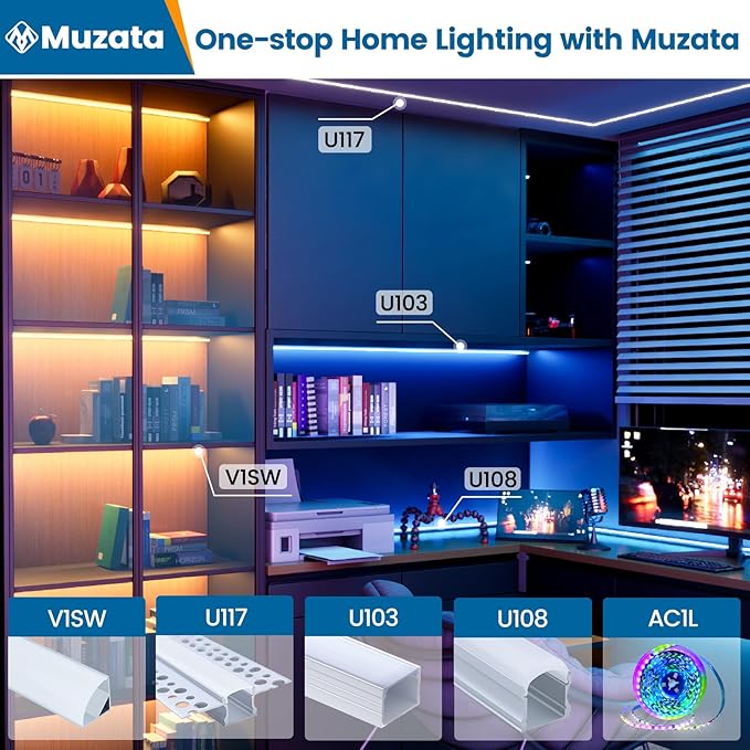 Muzata 10Pack 3.3FT/1M Plus-Size Spotless LED Channel Black LED Strip Diffuser Channel with Milky Frosted White Diffuser Cover U103 BW 1M
