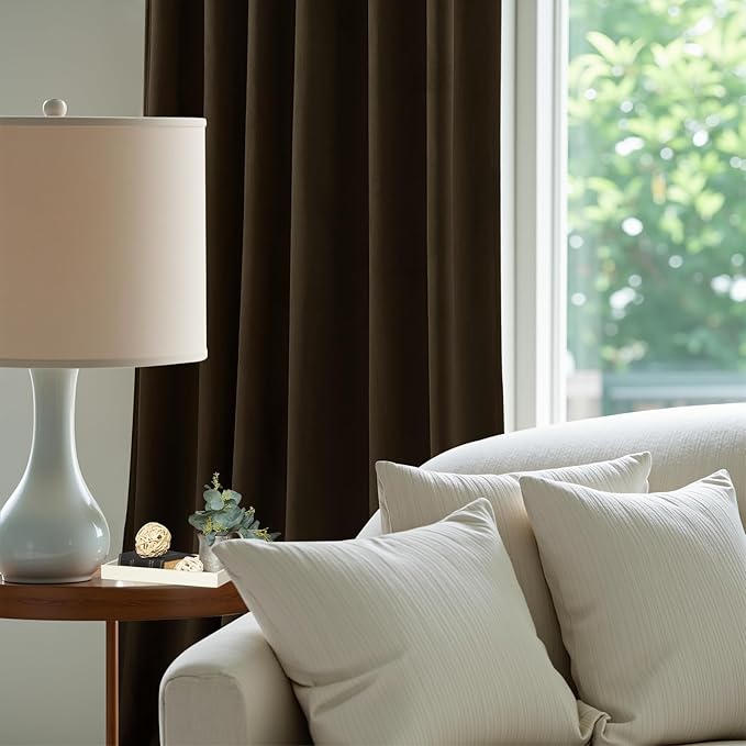 Brown Brown Velvet Curtains 96 Inches for Bedroom, Light Blocking Thermal Curtain Elegant Soundproof Soft Luxury Room Darkening Window Drapes for Living Room, Back Tab Rod Pocket, W52 x L96, 2 Pcs