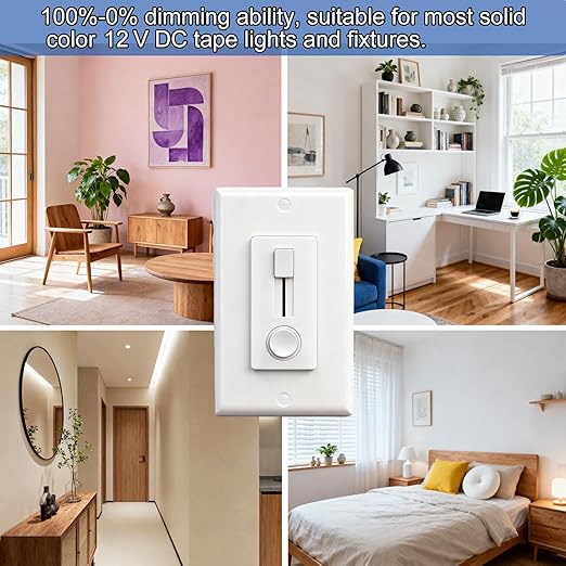 Dimmer Switch and LED Driver Single Integrated Unit, 120V AC to 12V DC, 60Watt Wall Dimmer Switch, Driver and dimmer Switch 2 in 1, for Most Single Color 12V LED Strip Light, 1 Pack