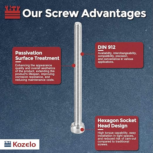 Kozelo 25pcs Socket Head Cap Screws - [M4-0.7 x 55mm] 304 Stainless Steel Allen Socket Drive for Electrical Motor 3D Printing Fan Engine Replacement Use, Silver