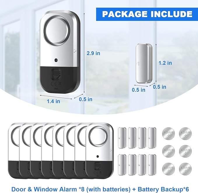 ANKOSHUN Door Window Alarm Sensors - Door Alarms for Kids Safety, Door Alarms for Home Security, for Home, Office, Store, Garage, Dorm Room, Apartment, RV, 8 Pack