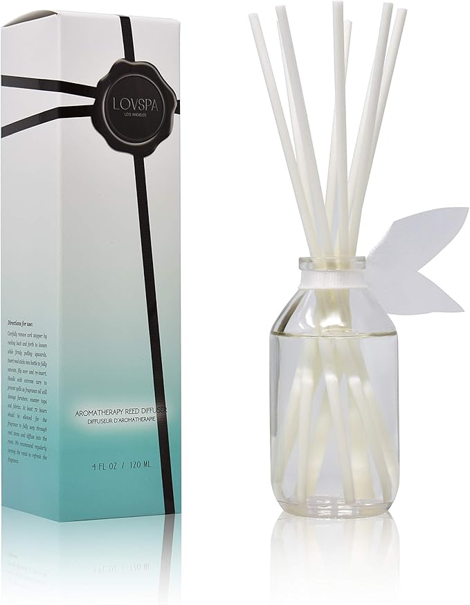 LOVSPA Reed Diffuser Set, Summer Linen Scented Oil Diffuser with Sticks, Home Fragrance Accessories for Bathroom Shelf Decor, Aroma Diffusers for Home or Office Desk, USA Made