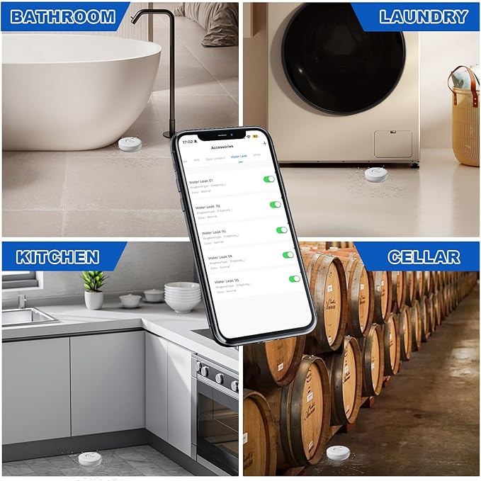 WiFi Water Leak Detectors for Home 3 Pack, Wireless Smart Water Leak Sensor, 120dB Adjustable Water Sensor Alarm Leak Detector, APP Alerts, 3 Water Sensors & 1 Hub for Kitchen, Bathroom, Sink, Laundry