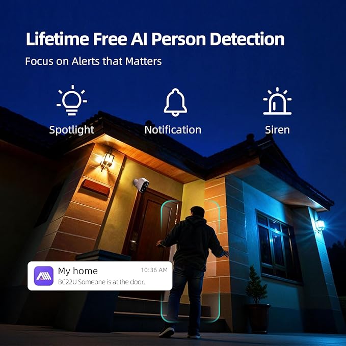 CINMOORE 2.5K Wireless Home Security Cameras Outdoor WiFi, Non-Subscription AI Person Detection, 4MP Color Night Vision, Full Duplex 2-Way Audio, IP66 Waterproof Battery Powered, U.S. AWS Cloud