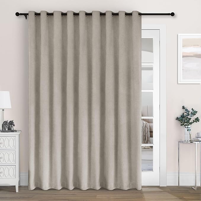 Macochico 120" Wx84 L 100% Blackout Chenille Curtains for Sliding Door Living Room Bedroom, Luxury Drapery for Hotel Home Theater, Beige Taupe Thermal Window Treatments with Tieback, Grommet, 1 Panel