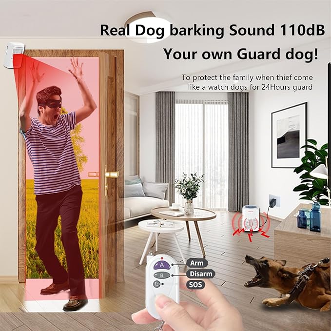 Ranxinyuan Barking Dog Alarm Motion Detector,Pir Human Body Sensor Alarm Electronic Burglar Deterrent Loud Siren,with Remote & USB,Say Goodbye to Unwanted Intruders