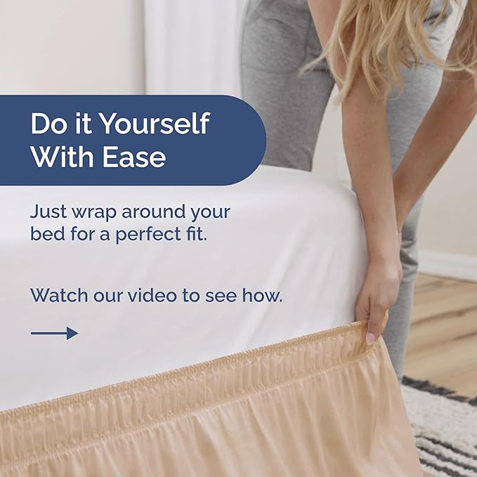Wrap Around Dust Ruffle Bed Skirt - Cream - for Queen Size Beds with 24 Inch Drop - Easy Fit Elastic Strap - Adjustable Pleated Bedskirt w/Brushed Fabric - Wrinkle Free - for Women, Men, Kids & Teens