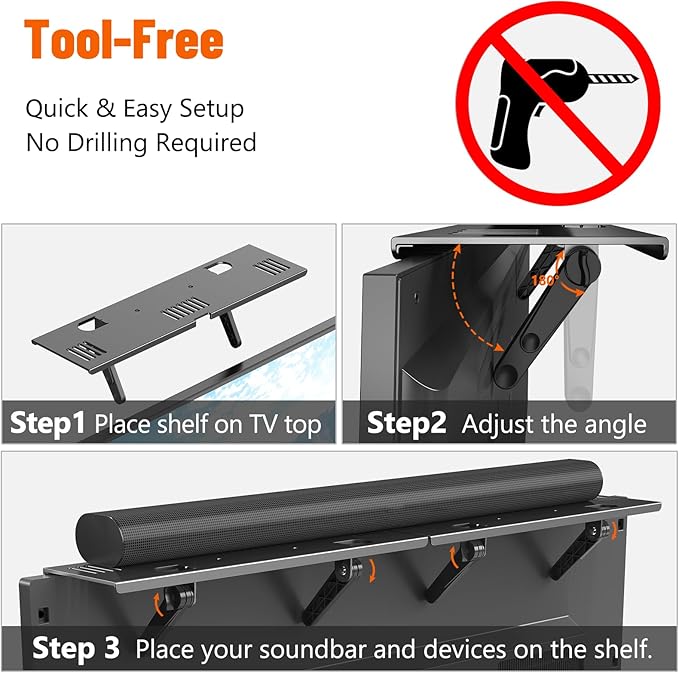 Soundbar Mount, No Drilling Steel TV Top Shelf Fits Most of Sound Bars Up to 15 Lbs, Universal Sound Bar TV Mount Bracket, Sound Bar Stand Compatible with Samsung, Sony, LG,Bose, 33.8x4.7inch