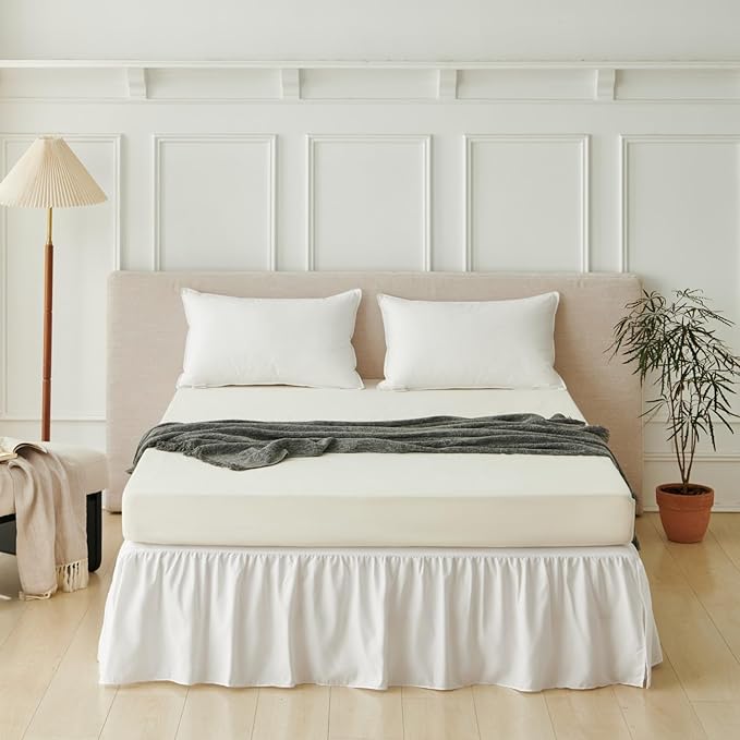 Bed Skirt Twin Size Ruffled Bed Skirt with Split Corners, Bed Skirts 12 Inch Drop, Bed Skirting with Platform, White, 12'' Twin