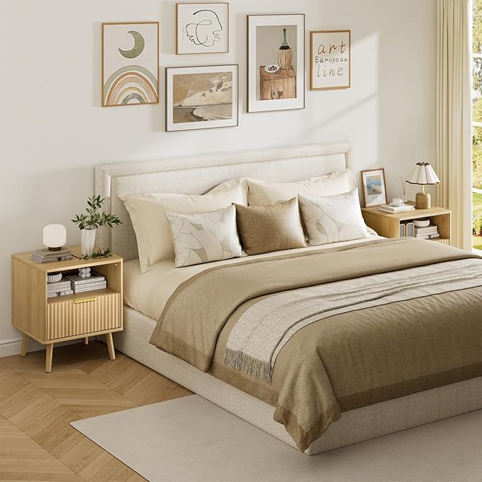 LYNSOM Fluted Dresser and Nightstand Sets 3 Piece, 5-Drawers Dresser and 1-Drawer Nightstands Set of 2, Wood Bedroom Furniture Set for Home, Bedroom, Hallway, Oak