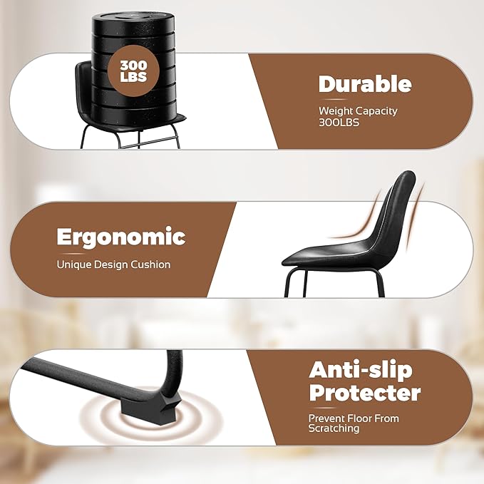 Dining Chairs Set of 8, 18 Inch Faux Leather Kitchen Dining Chairs with Back, Modern Armless Dining Room Chair with Metal Legs for Home Bistro Coffee Shops (Black)
