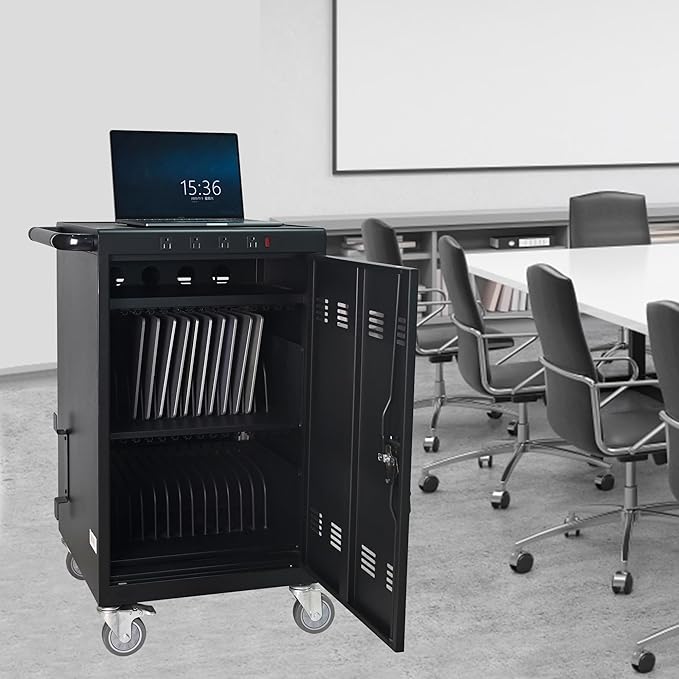 Aokleo Laptop Charging Cart,35 Devices Tablet Storage Carts for pad Up to 16.3" Screen Size, Classroom Computer Mobile Charging Station for Pads, Chromebooks,Laptops, Security Storage(31+4 Bay-Black)