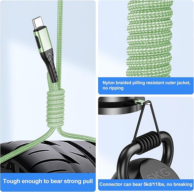 Durcord USB C Cable, Upgarded 2Pack 10ft Fast USB Type C Charging Cable for Android/Phone/Pad/Laptop, Type C Charger Braided USB Cable Compatible withi Phone 16/15/Pro/Plus/Max/Sam.Sung-Green