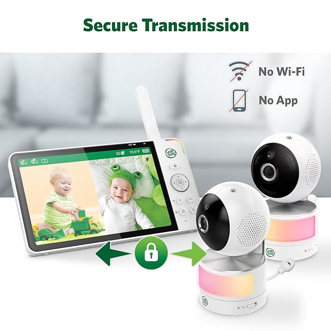 LeapFrog 2-Camera Color Night Vision Video Baby Monitor with 7" HD 1080p, Split Screen, 360 Pan & Tilt, 8X Zoom, Night Light, Humidity & Temperature Sensor, Up to 1000ft Long Range: LF920-2HD