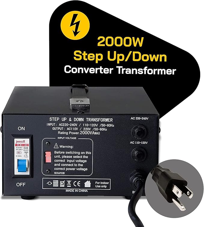 ELC T Series 2000+ Watt Voltage Converter Transformer - Step Up/Down - 110v to 220v / 220v to 110v Power Converter - Circuit Breaker Protection, CE Certified [3-Years Warranty]
