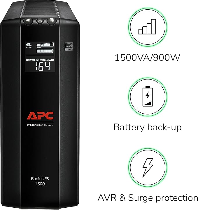 APC Back-UPS Pro 1500VA UPS Battery Backup & Surge Protector, BX1500M Backup Battery Power Supply