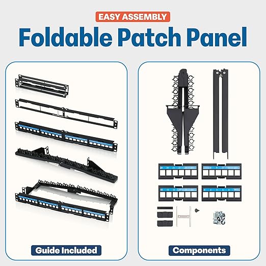 Everest 24 Port Keystone Patch Panel (4-Pack) - Removable 6-Port Panels - Use with Slim Profile Keystones ONLY (Wider Jacks May not fit Side by Side) - with Adjustable Rear Cable Management Bar