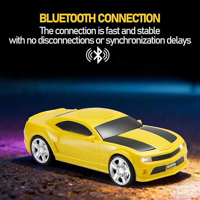 WSTER Classic Sports Car Model Bluetooth Speaker, Portable Wireless Outdoor Speaker with HD Sound, TWS Pairing, Truck Bluetooth Speaker, Parties & Home Audio (Yellow)