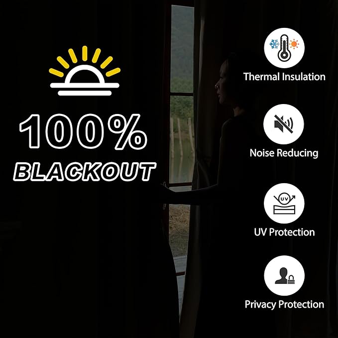3-in-1 Winter Heavy Curtains-Thermal 100% Blackout Curtains for Bedroom Living Room with Grommet Design 1 Panel Black 50x80 Inch