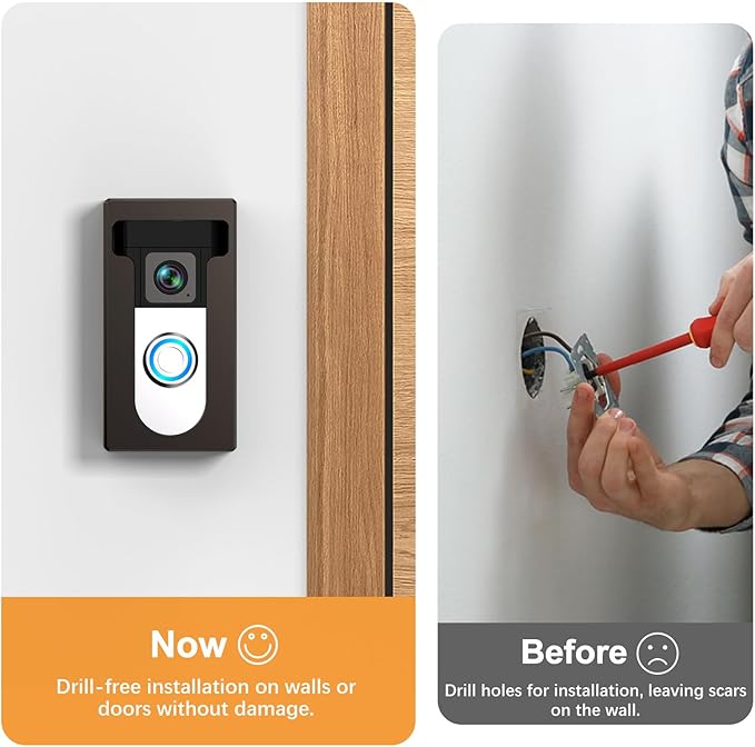 No Drill Adhesive Video Doorbell Mount Compatible for Ring/Blink Video Doorbell, Not Block Doorbell Sensor, QIBOX Anti-Theft Camera Mount Bracket Cover Holder