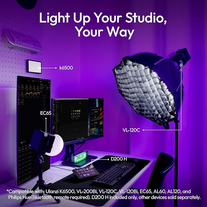 ULANZI D200H 7-in-1 Deck U-Studio Stream Controller Shortcut Keyboard, LCD Customizable Macro Keys Programmable Keypad Soundboard to Control Apps and Software Like OBS Twitch YouTube for Mac/PC