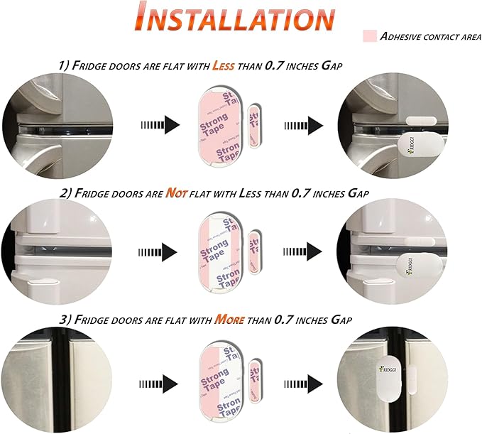 Fridge & Freezer Door Alarm with Delay When Left Open, 60sec, 120sec, 180sec Reminders, Refrigerator Door Chime (Pack 2).