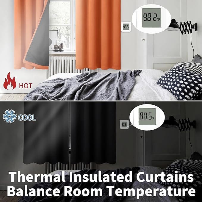 BGment Short 100% Blackout Curtains for Bedroom, Thermal Insulated Lined Energy Efficiency Noise Reducing Grommet Curtains 45 Inch Length for Small Window 2 Panels Each 42 Inch Wide, Burnt Orange