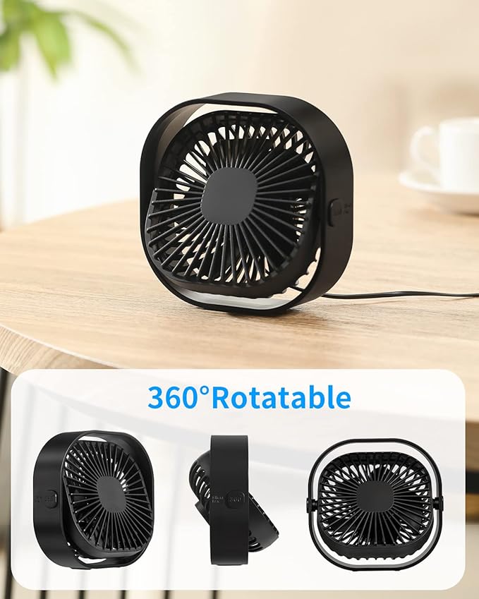 RJVW 4 Inch Small USB Desk Fan, 3-Speed Portable & 360°Rotatable Mini Cooling Fan, USB-Powered Desktop Fan for Home Office Bedroom Dorm Indoor Outdoor Summer Gift