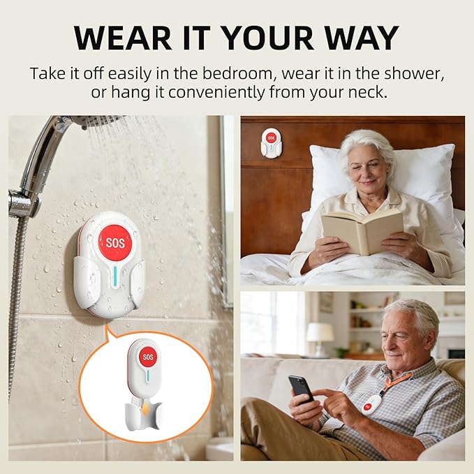 CallToU Caregiver Pager - Wireless Call Button for Elderly at Home, Portable Nurse Alert System with Vibration & Sound Alerts for Seniors and Disabled (3 Call Buttons + 2 Receivers)