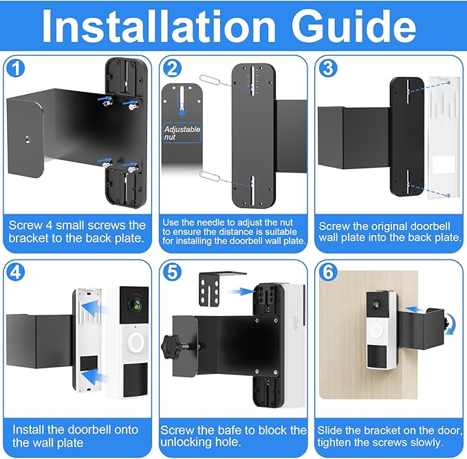 Anti-Theft Video Doorbell Mount Compatible with Tapo, Doorbell Camera Mount, No Drill Adjustable Mounting Bracket Holder Accessories for Apartment Rentals, Enhanced Protection Doorbell Mount Bracket