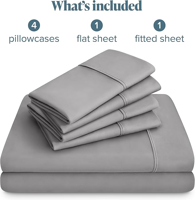 Bare Home Hotel Luxury Full Sheet Set, Extra Soft - 6 Piece Set - Deep Pockets - Easy Fit - Cooling & Breathable - Wrinkle, Fade, Stain Resistant - Includes 4 Pillowcases (Full, Light Grey)