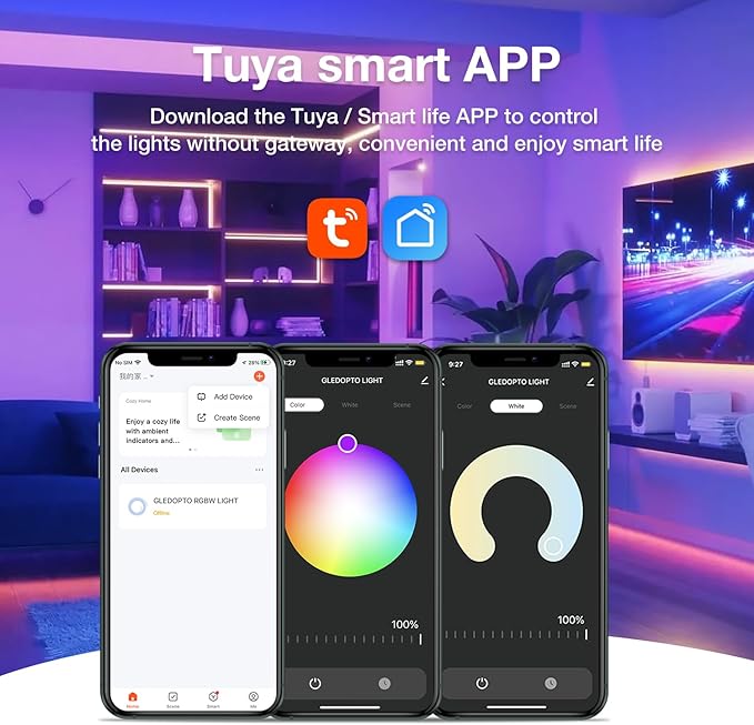 GLEDOPTO WiFi+Bluetooth 5 Modes in 1 Mini LED Strip Controller DC12-24V RGBCCT RGBW RGB CCT WWCW Dimmer Work with Tuya Smart Life App Voice Control for PWM Dimming LED Strip Light