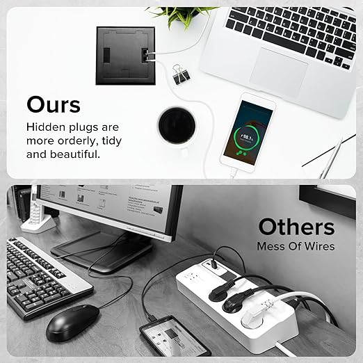 Vagueior Recessed Flat Hidden Floor Electrical Outlet Box Kit,Stainless Steel Cover with 2 * 20A+ 1 * 15A Receptacle Outlet,+2 * 5V/4.8A USB Port+1*RJ45 Port,UL Certified,Black