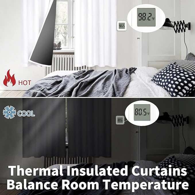 BGment Thermal Insulated 100% Blackout Curtains for Bedroom with Black Liner, Double Layer Full Room Darkening Noise Reducing Grommet Curtain (46 x 90 Inch, Pure White, 2 Panels)