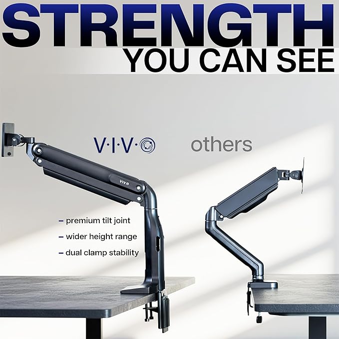 VIVO Aluminum Ultrawide Monitor Stand, Classic, Fits up to 49 inch Computer Screens, Single Articulating Pneumatic Arm, C-Clamp and Grommet Desk Mount, Max VESA 200x100, Black, STAND-V100H