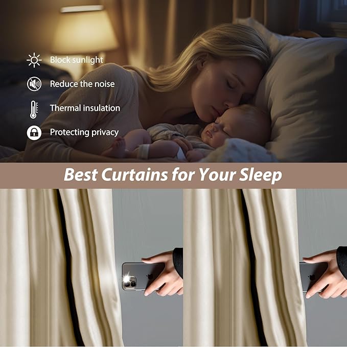 Room Divider Curtains with Ceiling Curtain Track Set Window Curtain for Bedroom,Living Room Total Blackout Thermal Insulated Privacy Ceiling Track Curtain W 9 × H 9 FT Beige drape&Black track