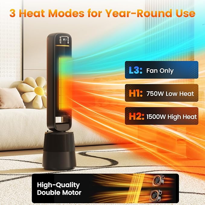 Auertech 35.5" Space Heater with Humidifier, 2 in 1 Electric Space Heater with 1.75L Water Tank, Oscillating Room Heaters with Dual-Fan & Thermostat, Space Heaters for Indoor Use Large Room, Bedroom