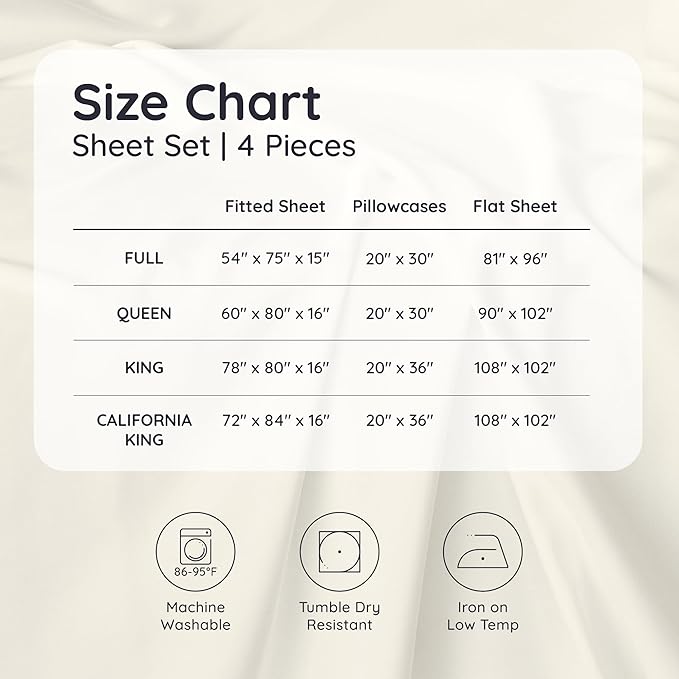 Bambaw 100% Viscose Derived from Bamboo Sheets Full Size Set – 4pcs Cooling Sheets for Hot Sleepers, Super Soft Full Size Sheets, with Elastic Corner Straps, Hotel Luxury Bed Sheets Set (White)