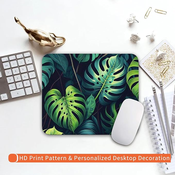Armanza Square Mouse Pad Green Leaves, Personalized Premium-Textured Custom Mouse Mat Design, Washable Mousepad Cloth, Non-Slip Rubber Base Computer Mouse Pads for Wireless Mouse