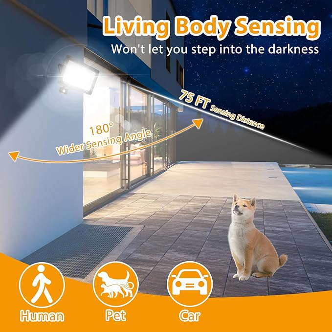 YANYCN 2 Pack 150W LED Motion Sensor Flood Light, 5000K Daylight, IP66 Waterproof, 17000 Lumens, Outdoor Security Dusk to Dawn Light for Garage, Front Porch, Barn
