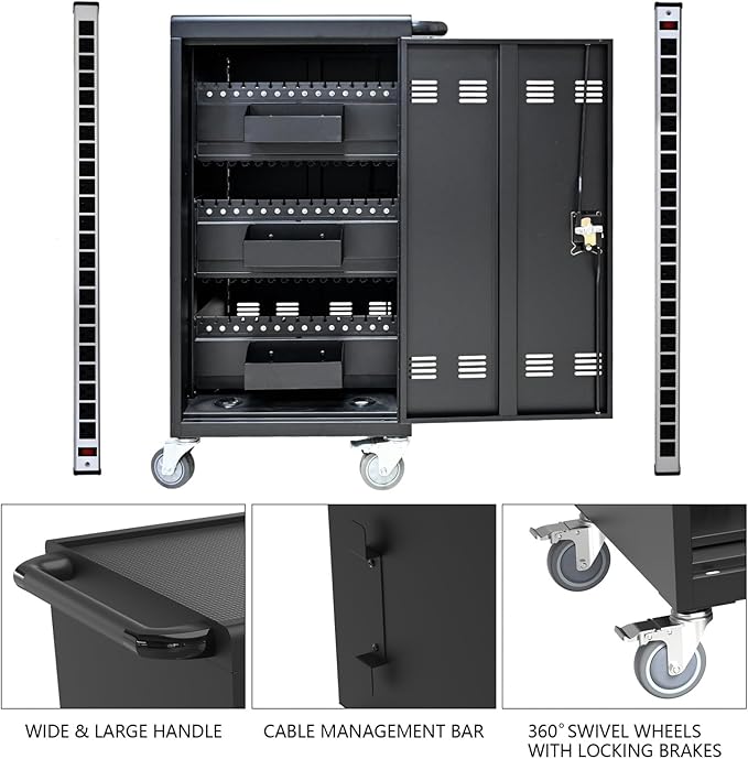 Leavader 45-Device Mobile Charging Carts for Tablets Laptops, Portable Charging Cabinet with Transformer and Caster, Large Charging and Storage Cabinet for Classroom or Office|Up to 16" Screen
