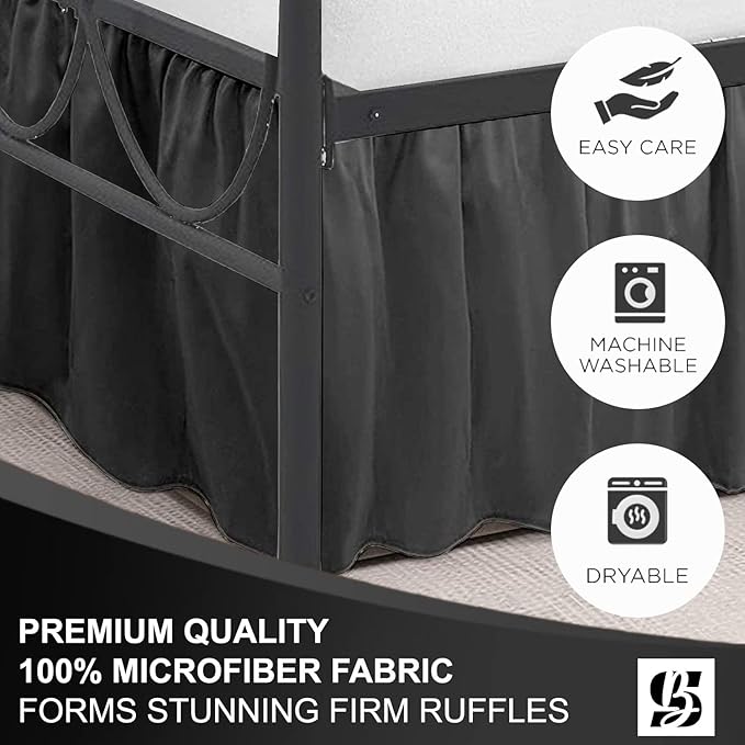 SKY BEDDINGS - Queen Size Ruffled Bed Skirt with Split Corners - 18 Inch Drop Dust Ruffle Bed Skirt with Platform Three Sided Coverage - 100% Microfiber, Dark Grey