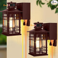 2-Pack Porch Light with GFCI Outlets, Brown Motion Sensor Dusk to Dawn Outdoor Wall Light Fixture, Waterproof Outside Wall Lantern Sconce 3 Lighting Modes, Exterior Wall Light for Front Door House