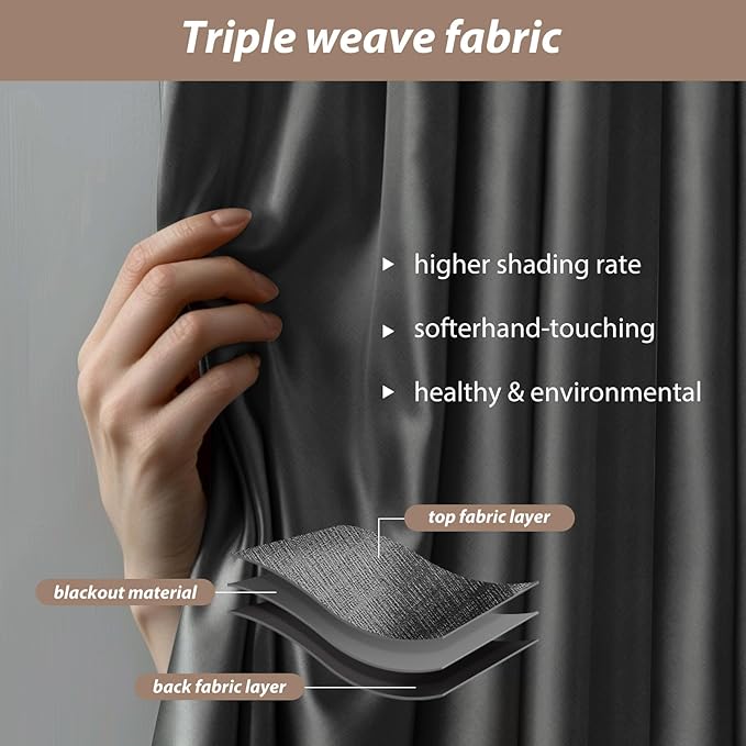 Room Divider Curtains with Ceiling Curtain Track Set Window Curtain for Bedroom,Living Room Total Blackout Thermal Insulated Privacy Ceiling Track Curtain W 9 × H 7 FT Deak-Grey drape&Black track