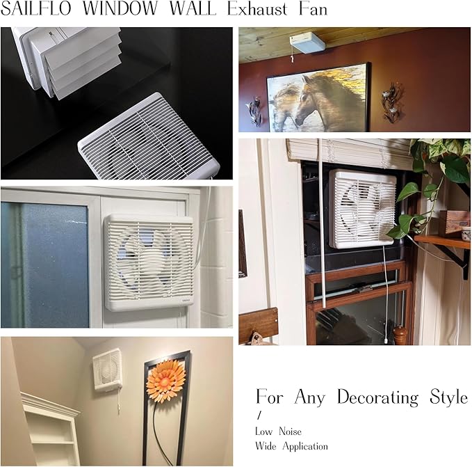 SAILFLO 8 Inch Window Shutter Exhaust Fan, 9.5 x 9.5 Inch Cutout, 300CFM 30W Wall-Mounted Ventilation Fan Air Intake Extractor for Bathroom Home Bedroom Attic, φ8 Inch Impeller
