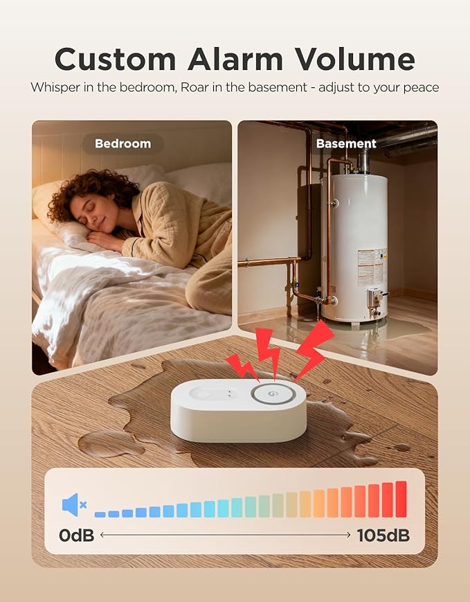 GoveeLife Upgraded Smart Water Leak Detector 1s with 1804ft Ultra-Long Range, WiFi Water Sensor with SMS/Email/APP Push and Sound Alarm, 5-Year Battery Life, Suit for Home, Basement, Kitchen, 3 Pack