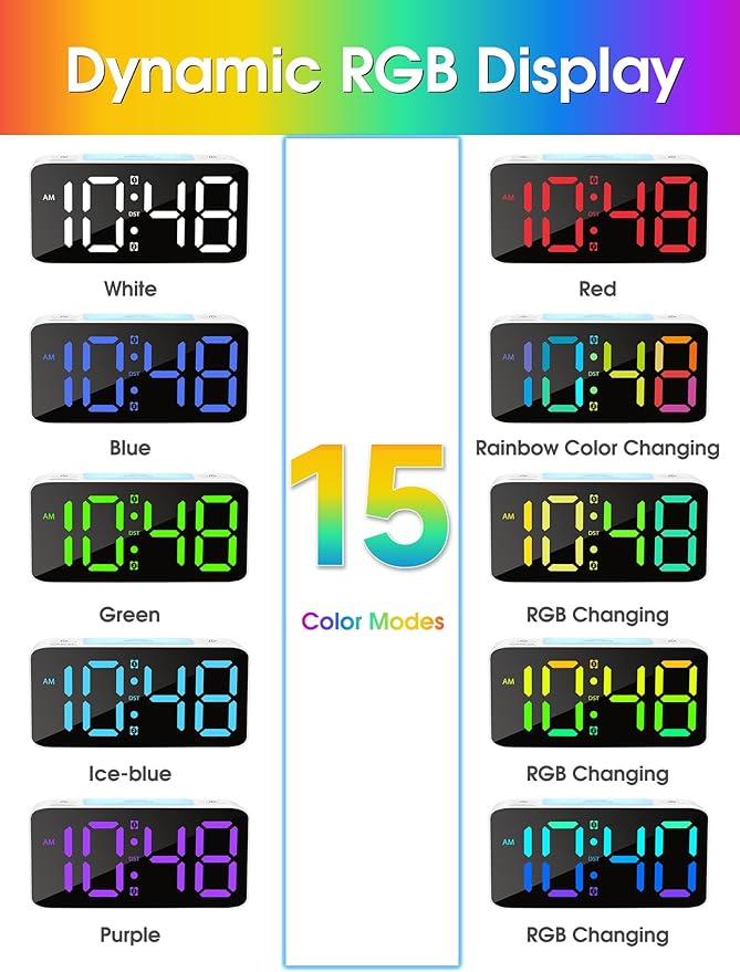 Cadmos Super Loud Alarm Clock for Heavy Sleepers Adults,Digital Clock with 7 Color NightLight,Adjustable Volume,USB Charger,Small Clocks for Bedrooms Bedside,ok to Wake for Kids,Teens (Pink+RGB)
