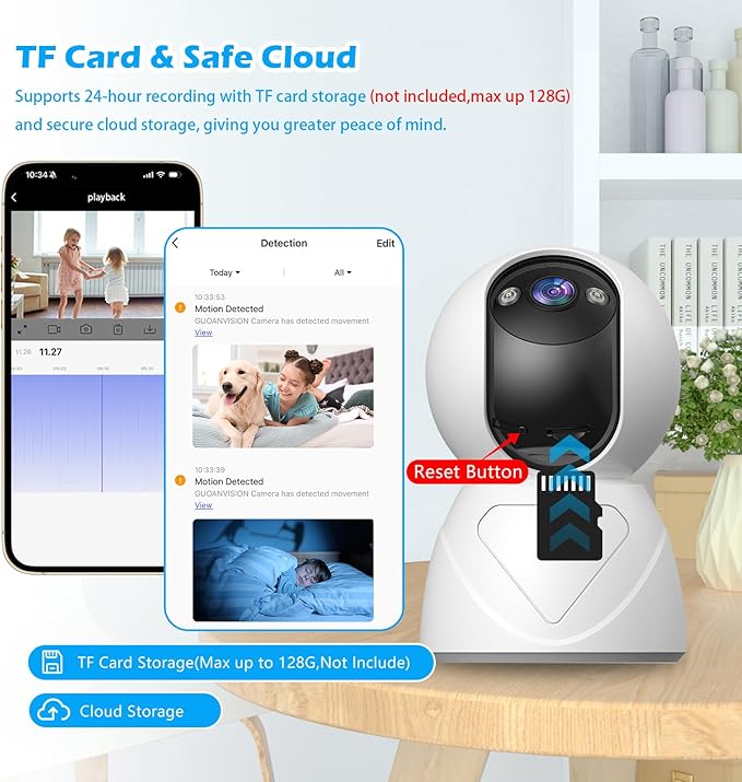 GUOANVISION 3MP Indoor Security Camera, 5G WiFi 360° Pan/Tilt Home Cameras for Baby Monitor/Pet/Elder/Kids/Bedroom, Auto-Focus and Zoom,Motion Tracking,2-Way Audio,Siren,3 Night Vision,Cloud&SD Card