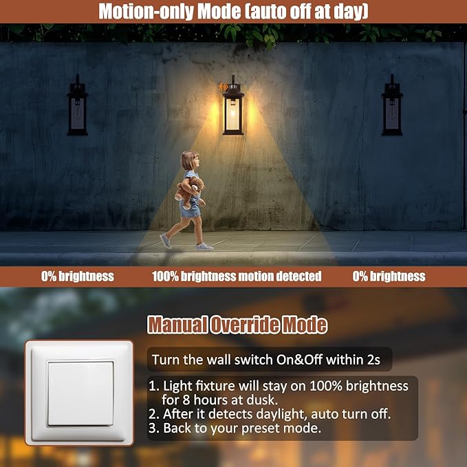 Roravilila 1-Pack 18 Inch Oil Rubbed Bronze Motion Sensor Outdoor Wall Lantern IP65 Waterproof, Large Brown Dusk to Dawn Outdoor Light for House Clear Glass Outside Wall Mounted Lamps Front Door